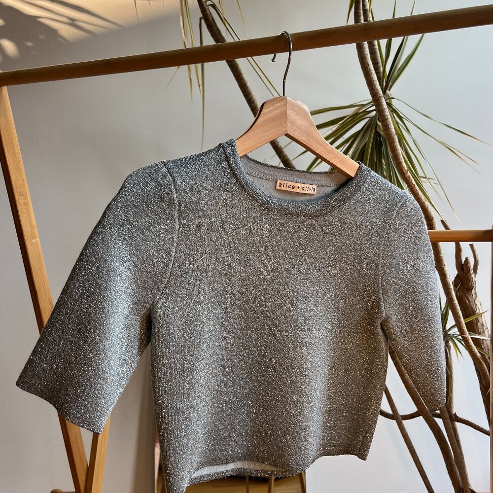 Alice + Olivia Metallic Wool blend Crop Top - Size S